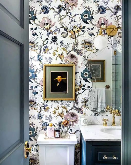 Luxurious Floral Pattern Bathroom Wallpaper