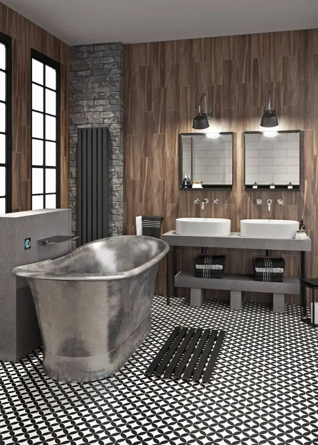 Small Industrial Bathroom with Galvanized Bathtub