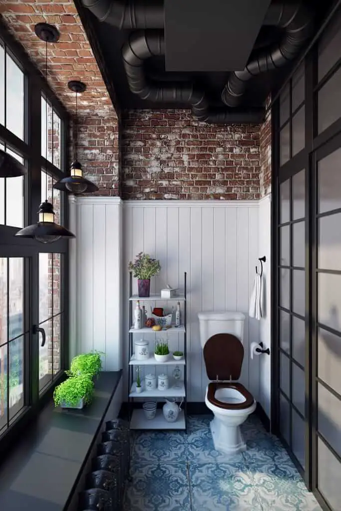 Exposed Brick and Shiplap Wall Bathroom