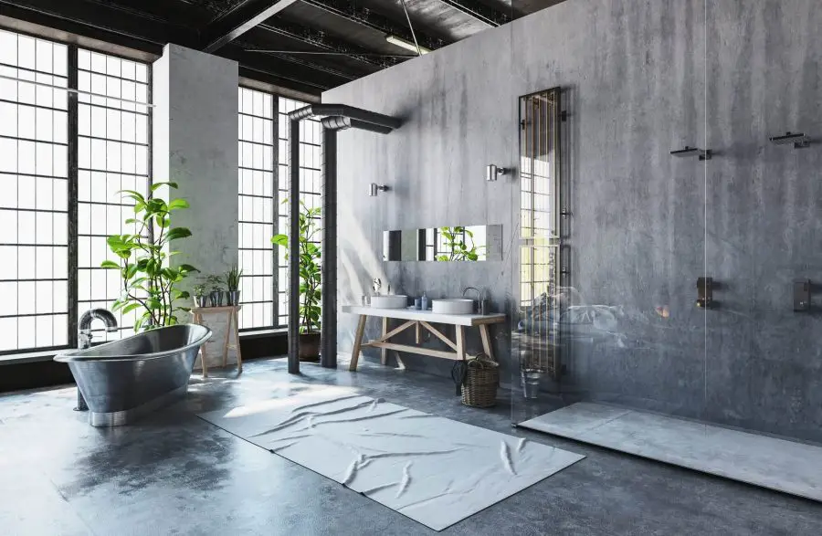 Industrial Bathroom with Concrete Walls