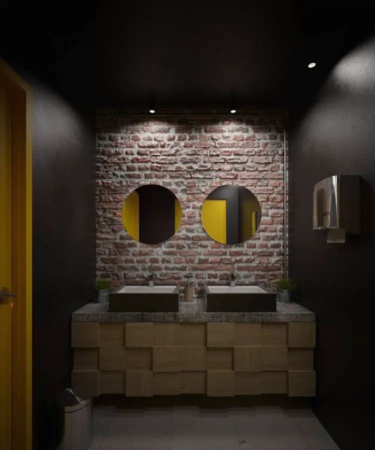 Industrial Style Bathroom - Exposed Brick Accent Wall