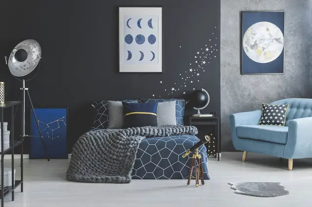 Starry Bedroom for an Astrophile - Gray and Navy Bedroom