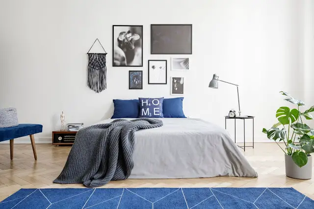 Grey and Navy Bedroom with Modern Affairs