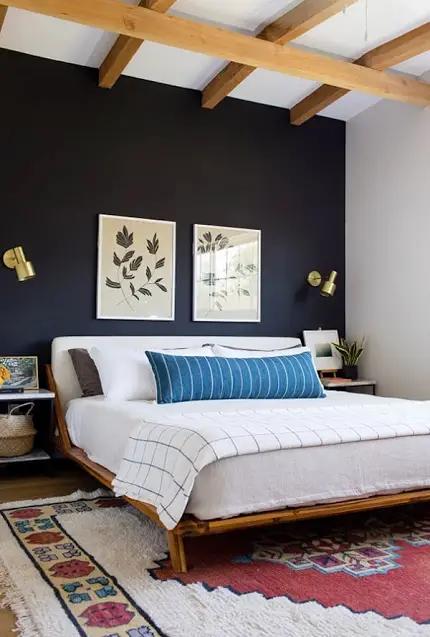 Exposed Wooden Beams - Navy Bedroom