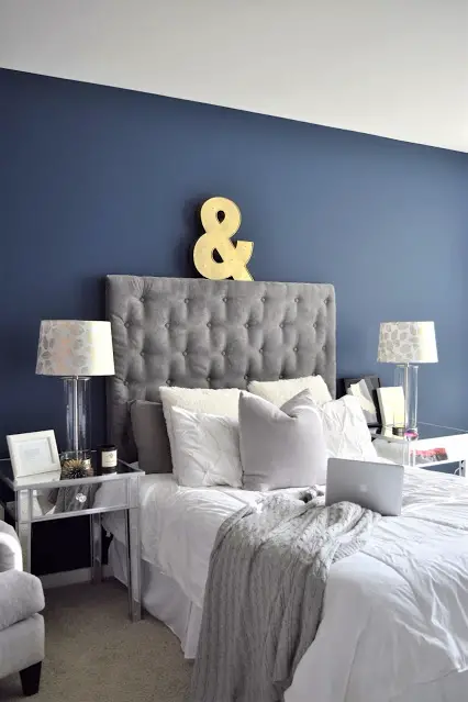 Impressive Velvet Headboard - Best navy bedroom