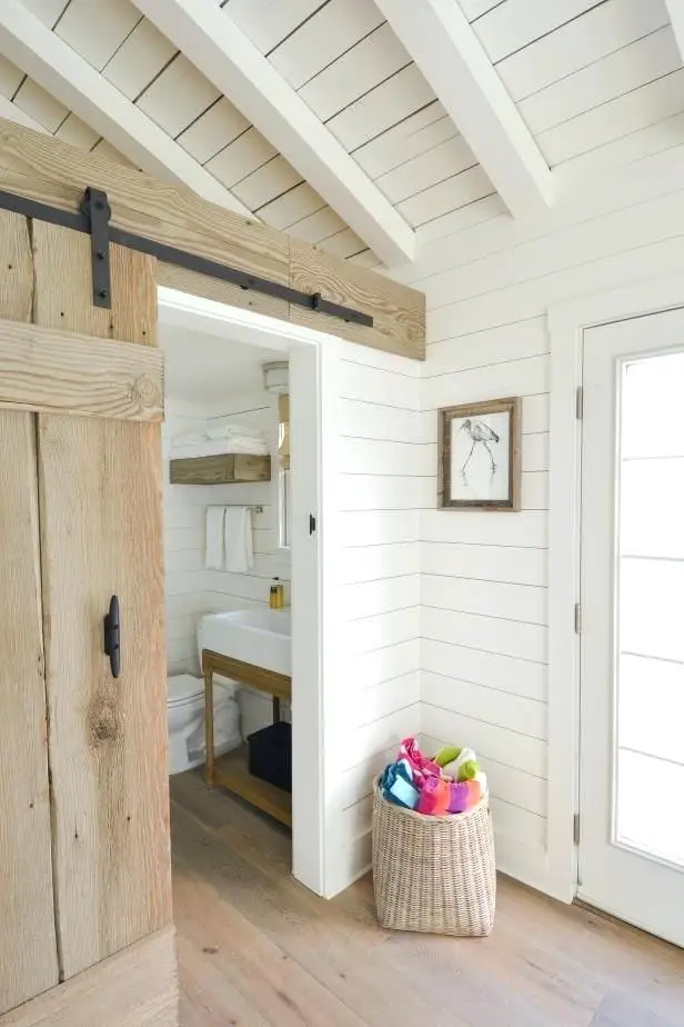 whitewashed wood paneling features