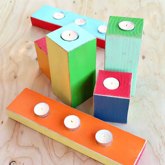 Colorful Wood Block Candle Holders