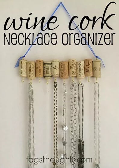 Upcycle Wine Cork Jewelry Necklace Organizer by trishsutton.com