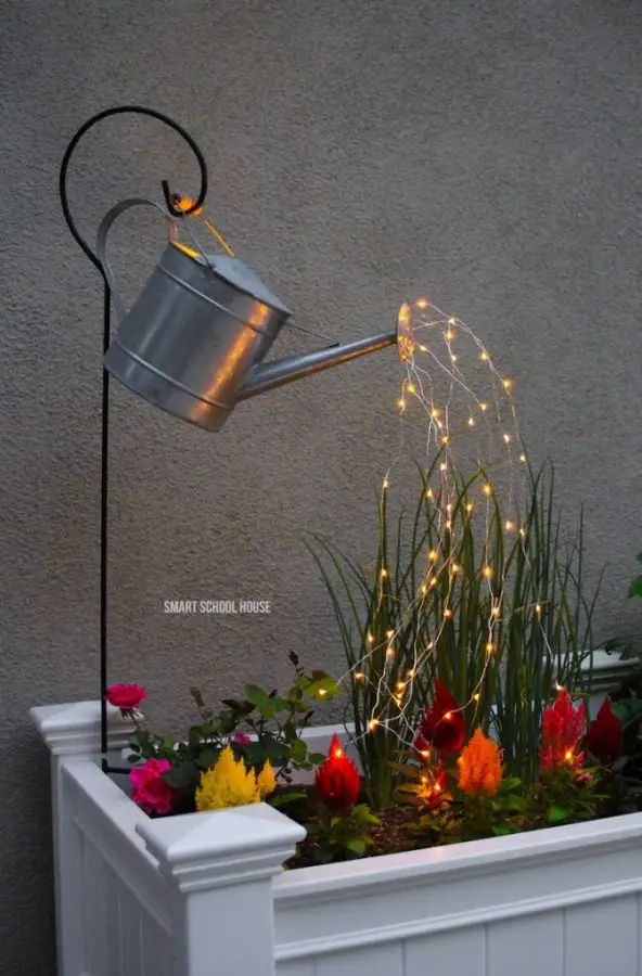 Garden Art Ideas - Glowing Watering Can with Fairy Lights