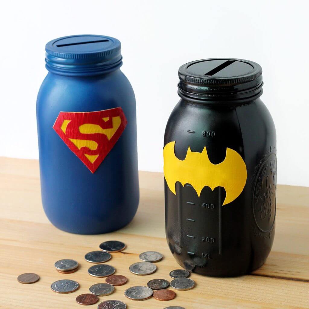 Mason Jar Superhero Banks