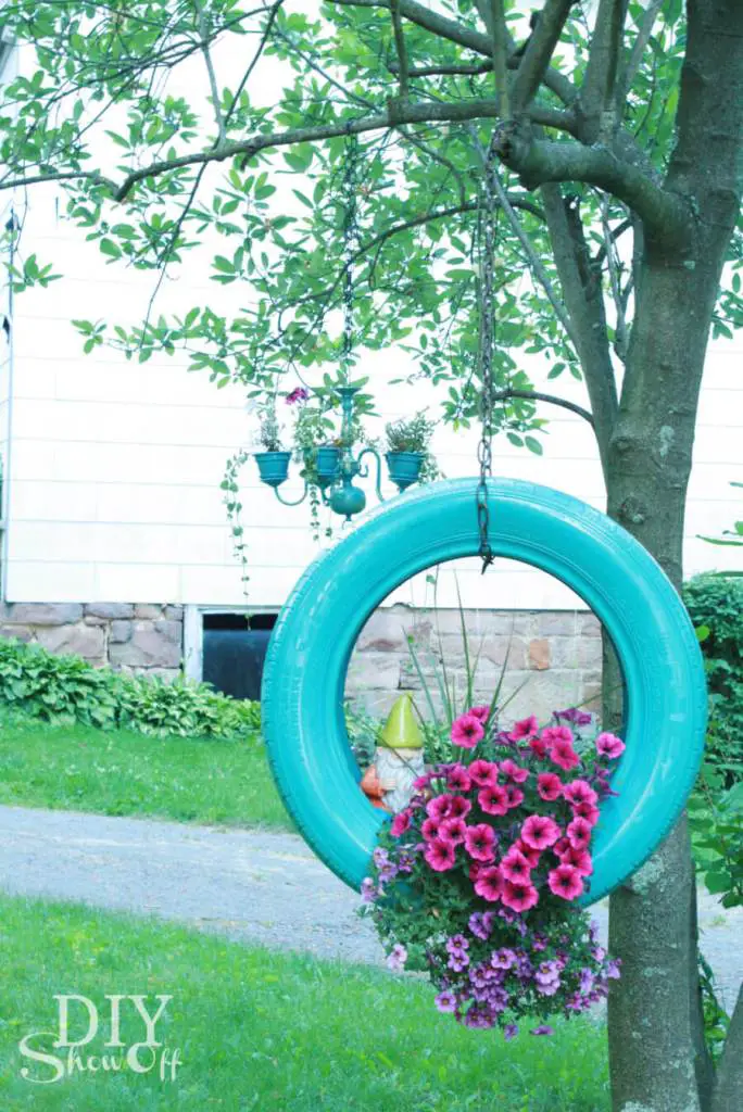 Garden Art Ideas - Swinging Tire Planter