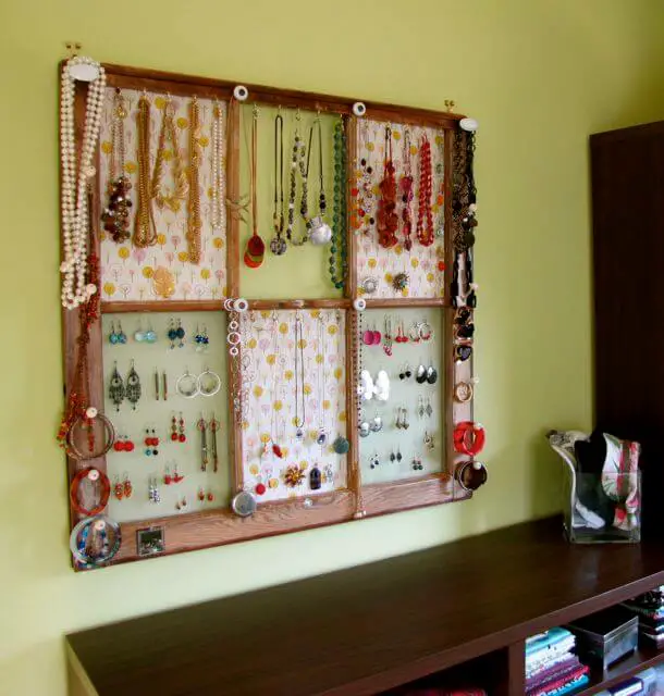 Jewelry display organizer from window frame