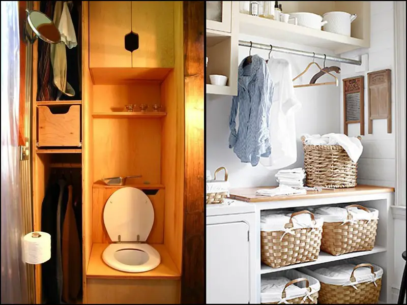 tiny house tips and tricks - rest room in a closet