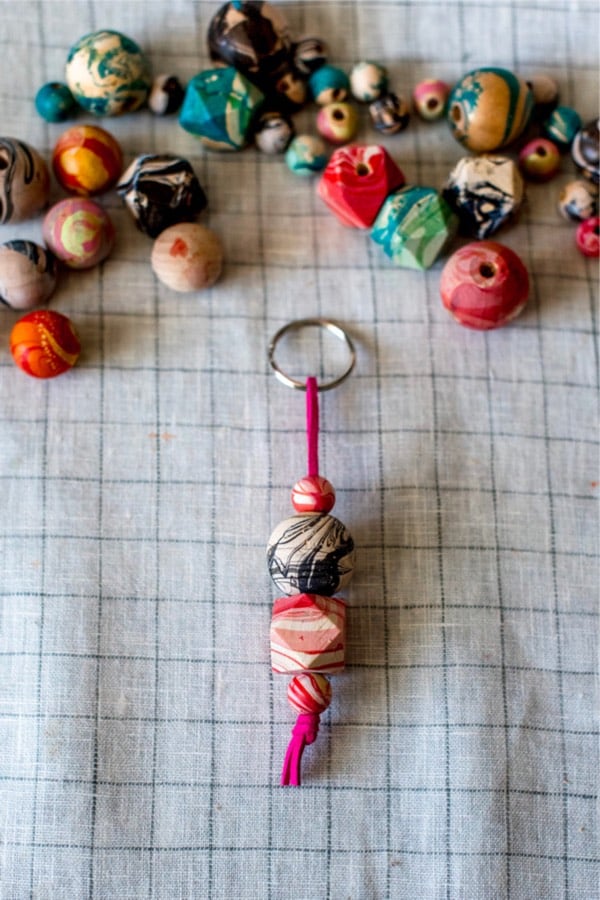 DIY Marbled Wood Bead Keychain