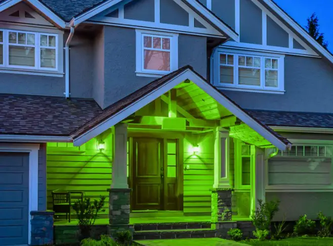 green and blue porch lights