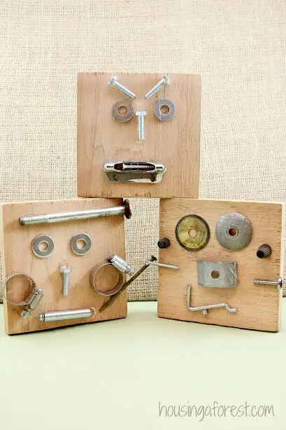 Self-Portraits using Loose Parts - DIY wooden toys for kids