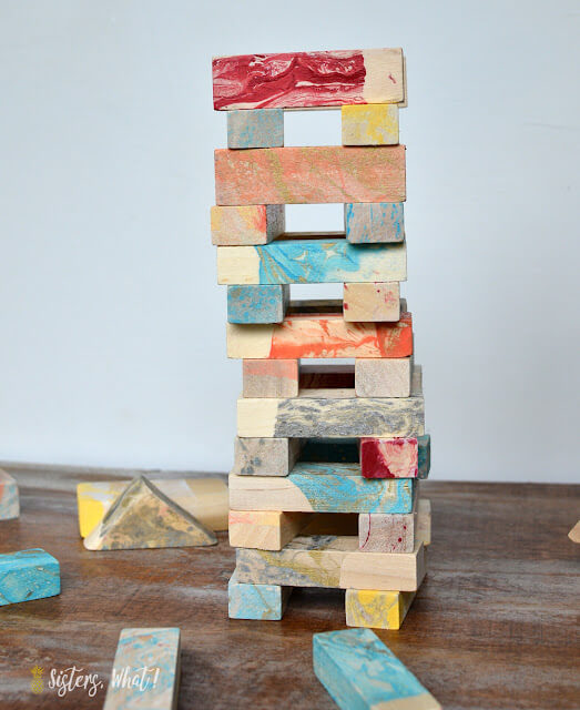 Marble Painted Jenga Blocks