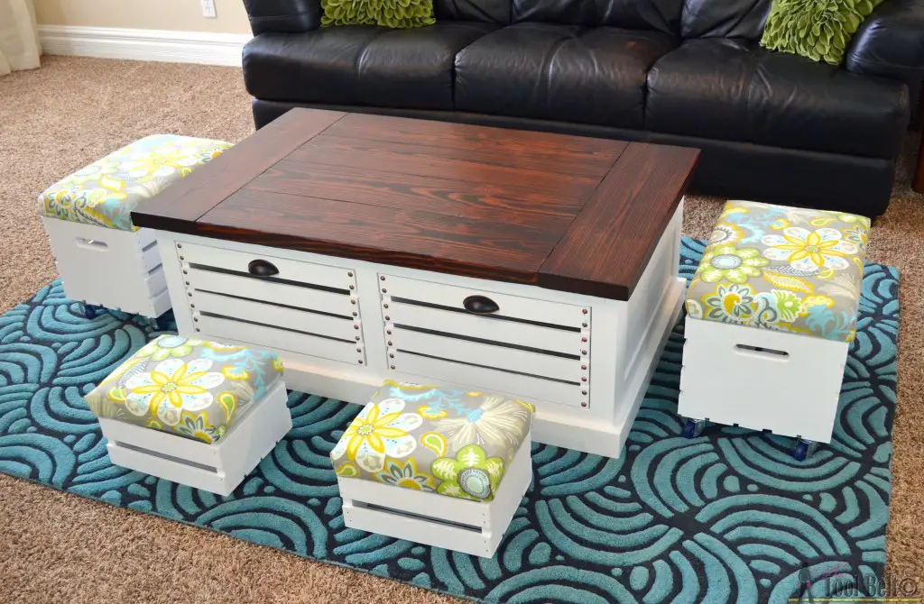 DIY Crate Storage Coffee Table and Tools