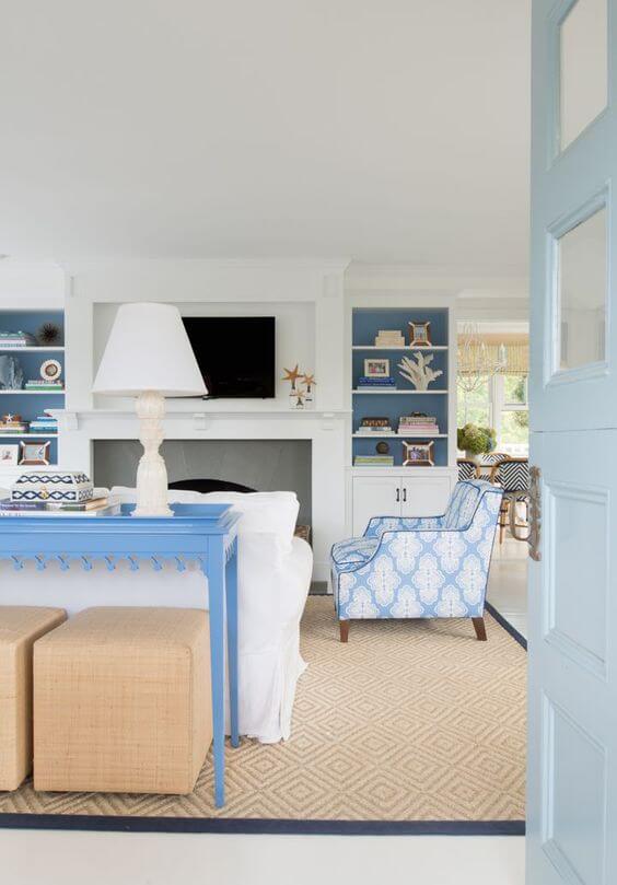 Coastal Living Room with Blue Console Table