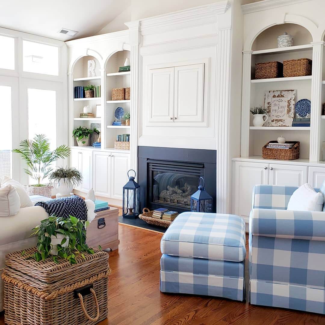 Coastal Living Room with Blue Plaid Chair