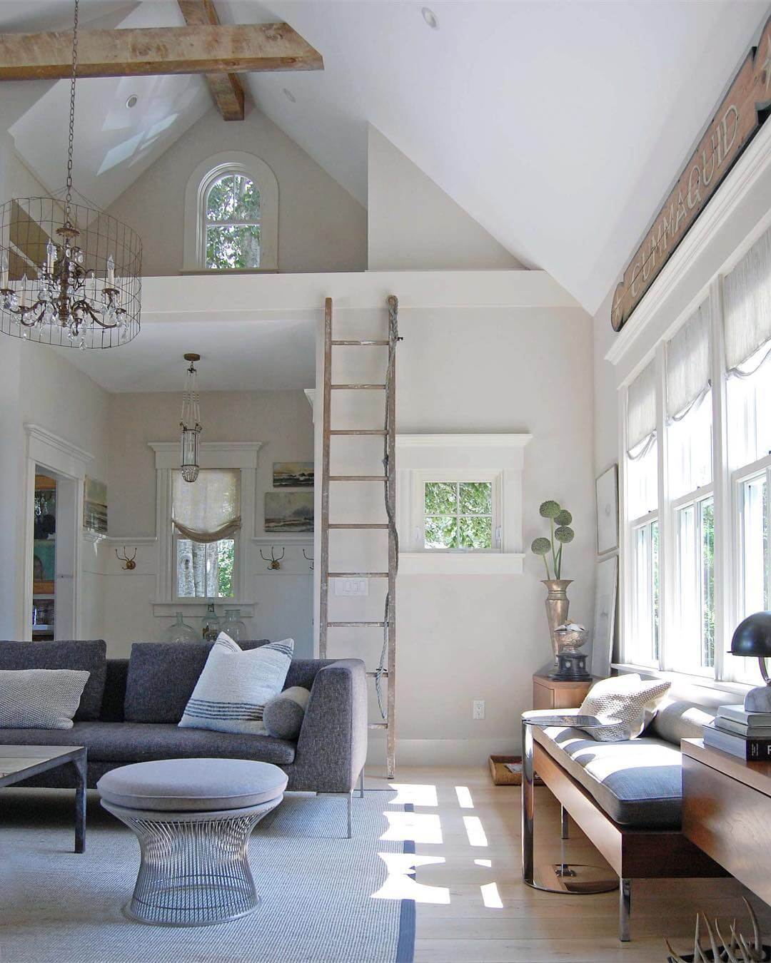 Coastal Living Room with Ladder to Lof
