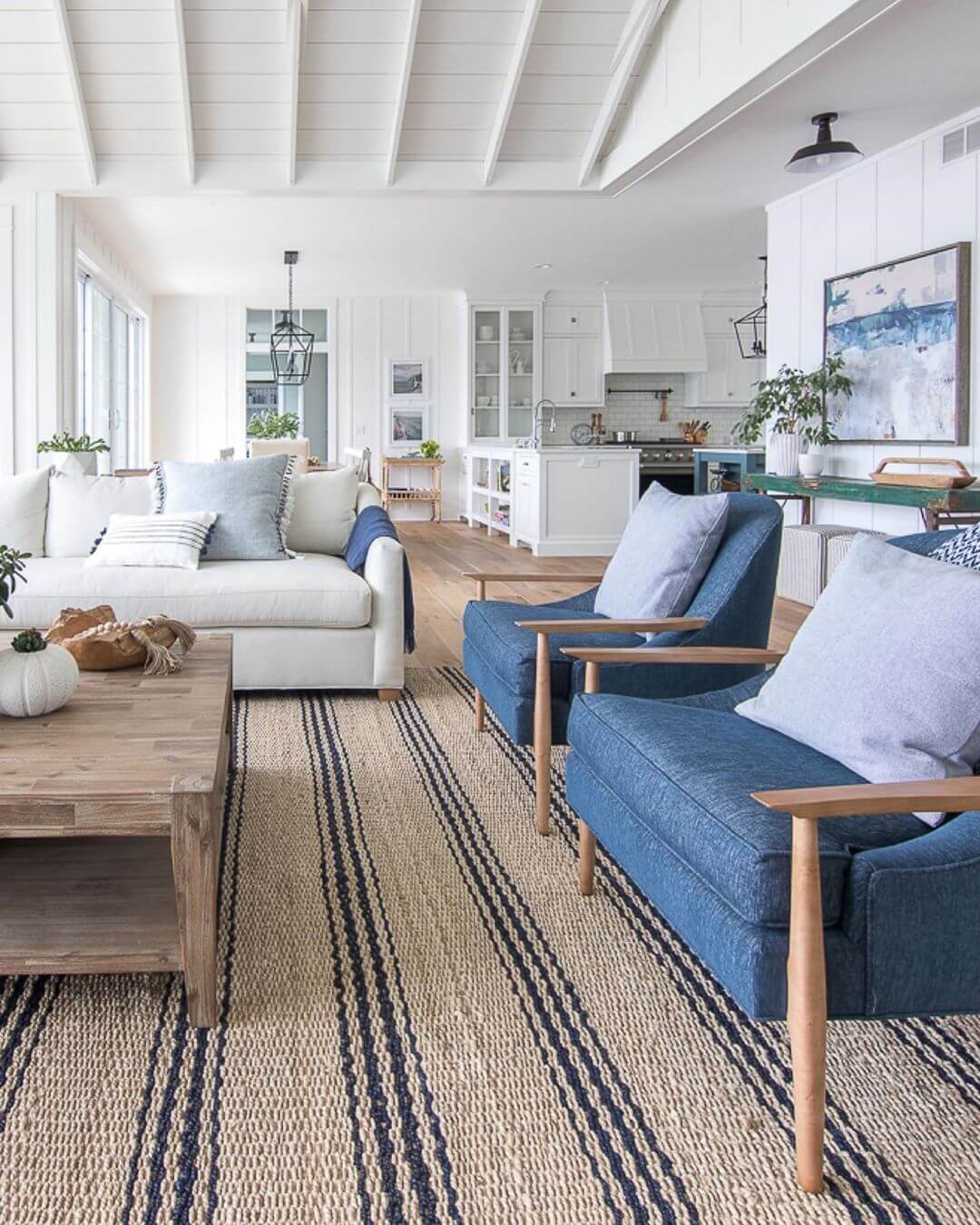 Coastal Living Room with Navy Accent Chairs