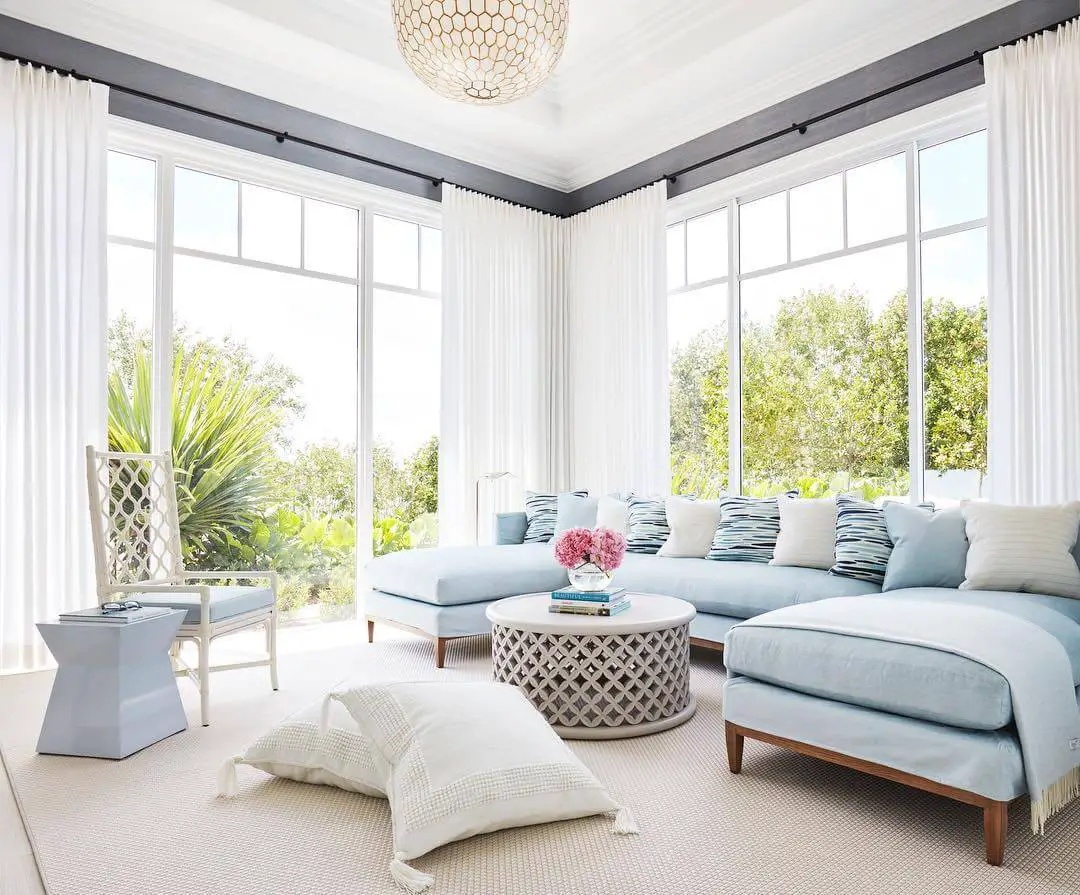 Coastal Living Room with Soft Blue Sofa