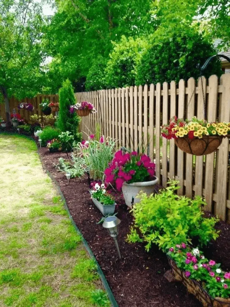 Hanging Pots for Colorful Flowers - backyard landscaping ideas on a budget