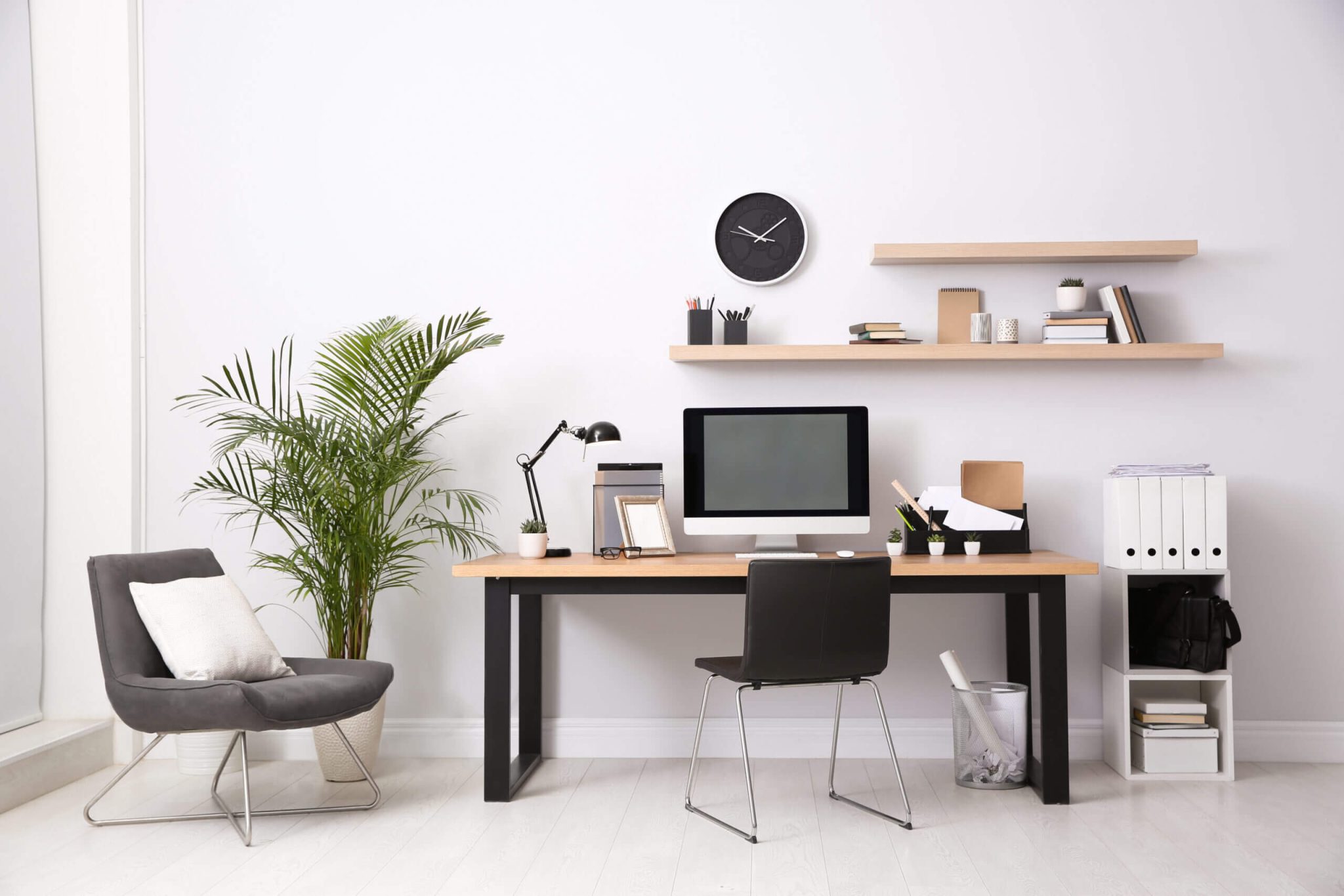 Modern Office Set with Houseplant