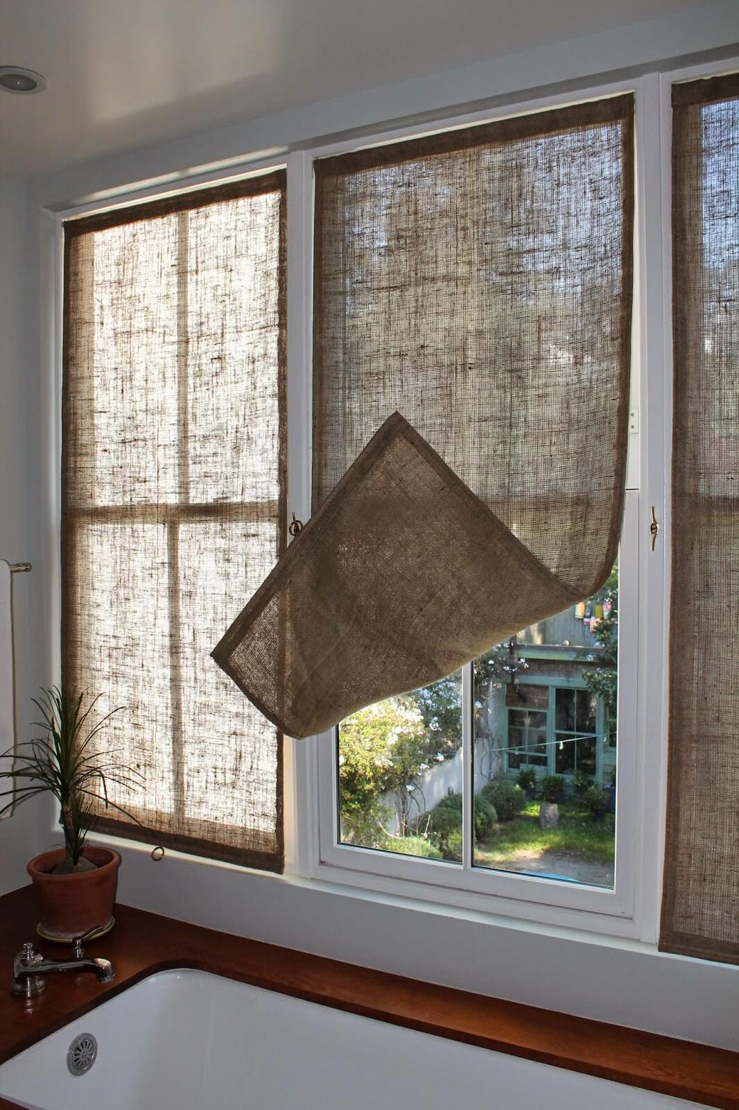 Warm Burlap Curtains - Farmhouse Window Treatment Ideas