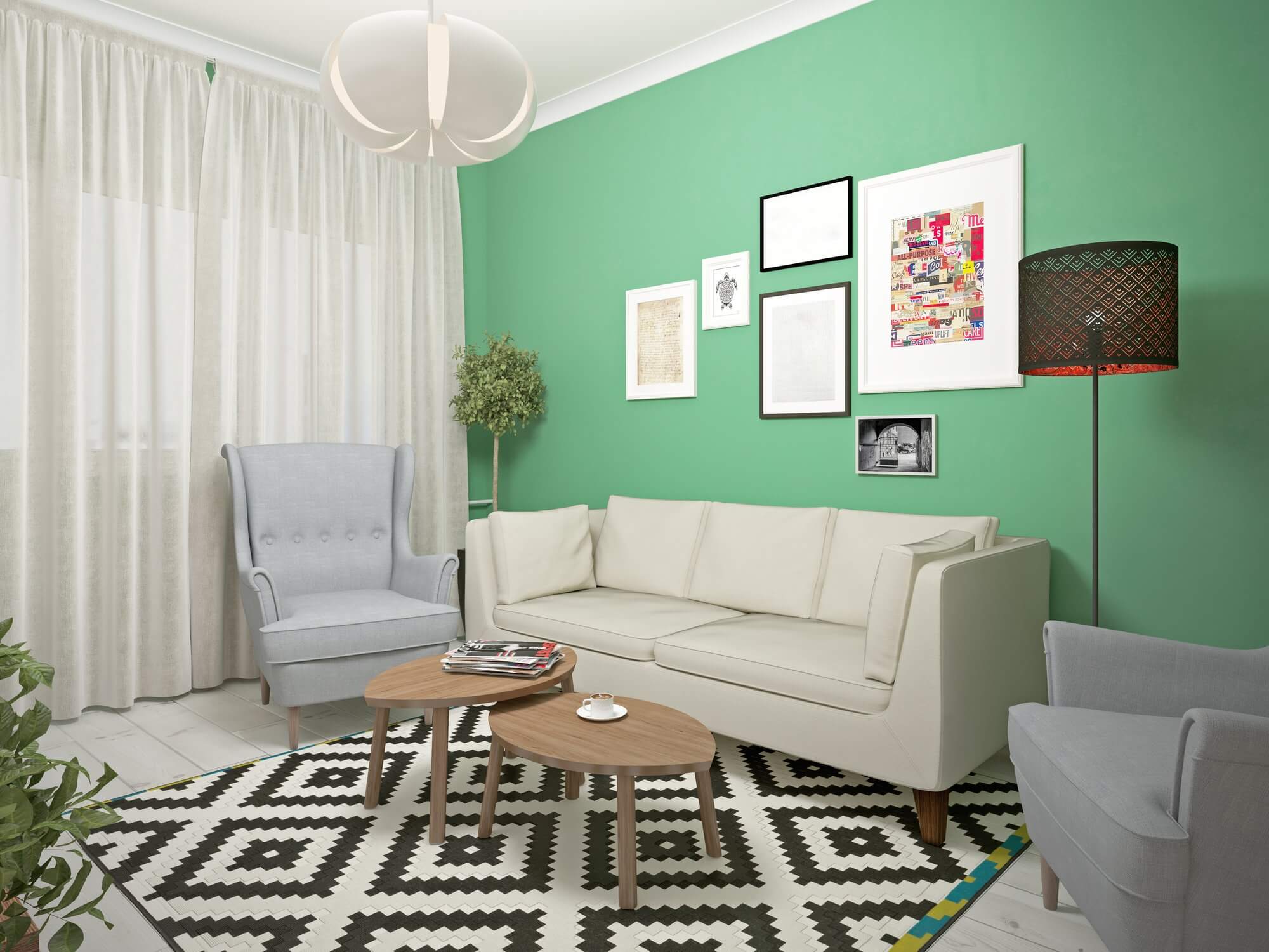 Pictures on Green Wall - Small Living Room Decor