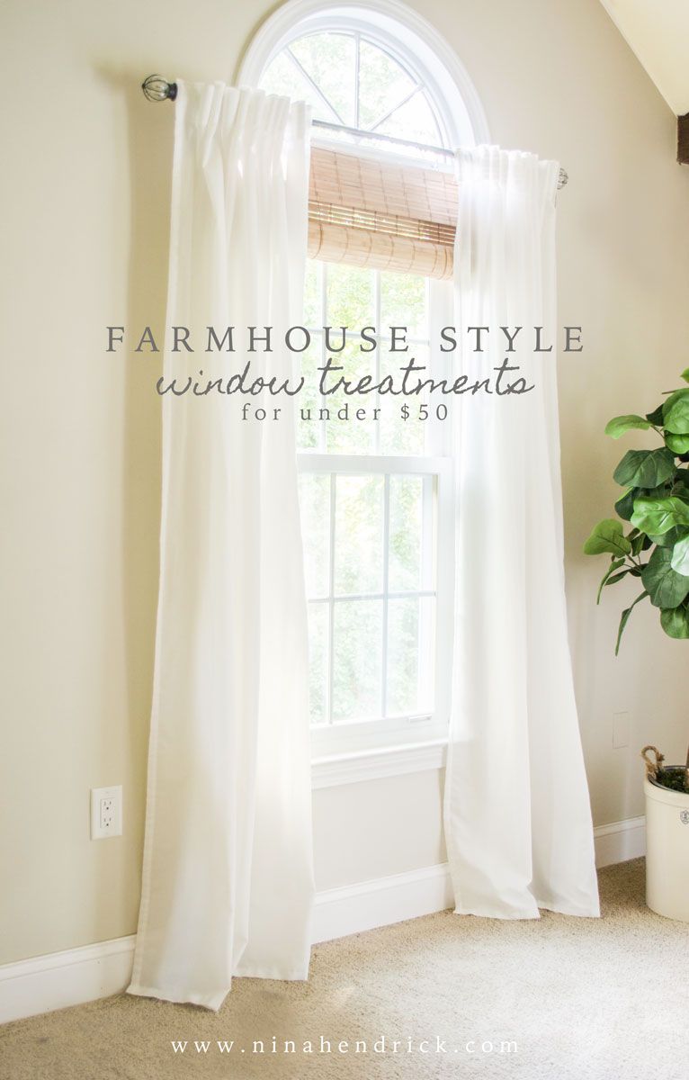 White Sheers with Bamboo Shade - Farmhouse Window Treatment Ideas