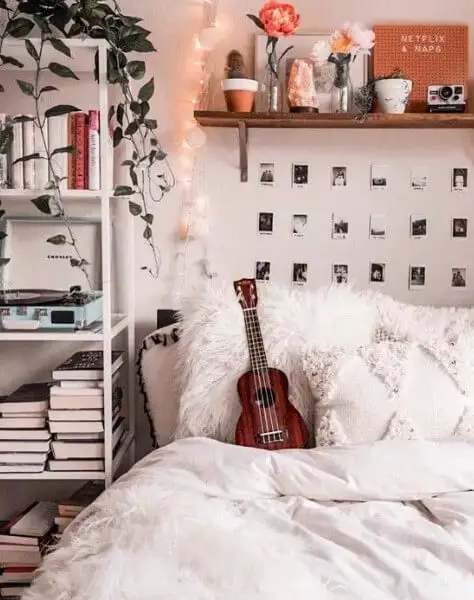 Simple Aesthetic Room with Polaroids - aesthetic bedroom ideas