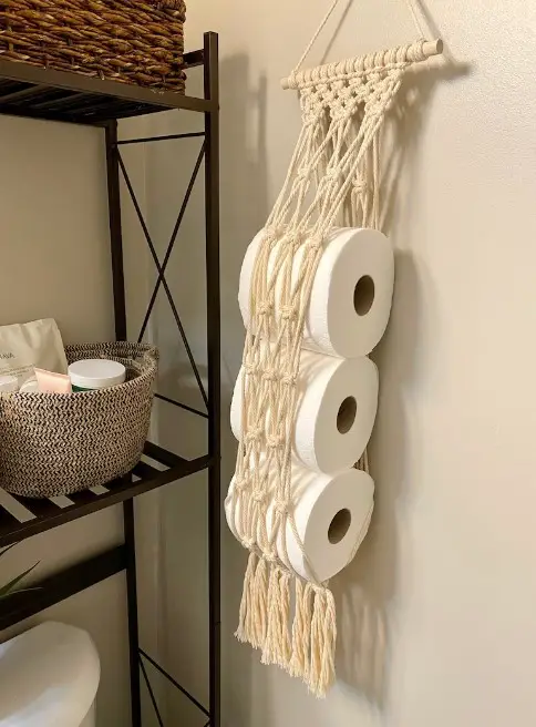 Macrame Toilet Paper Wall Storage, Boho Toilet Paper Holder