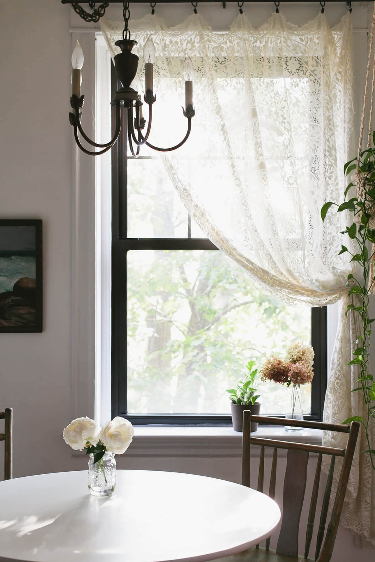 Classic Broken White Lacy Curtain - Farmhouse Window Treatment Ideas