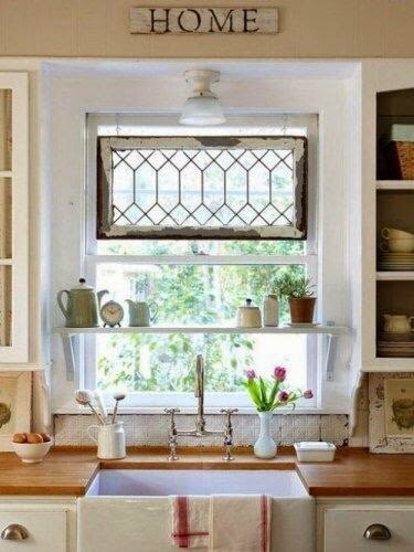 Farmhouse Style Window Treatments with Hanging Sills