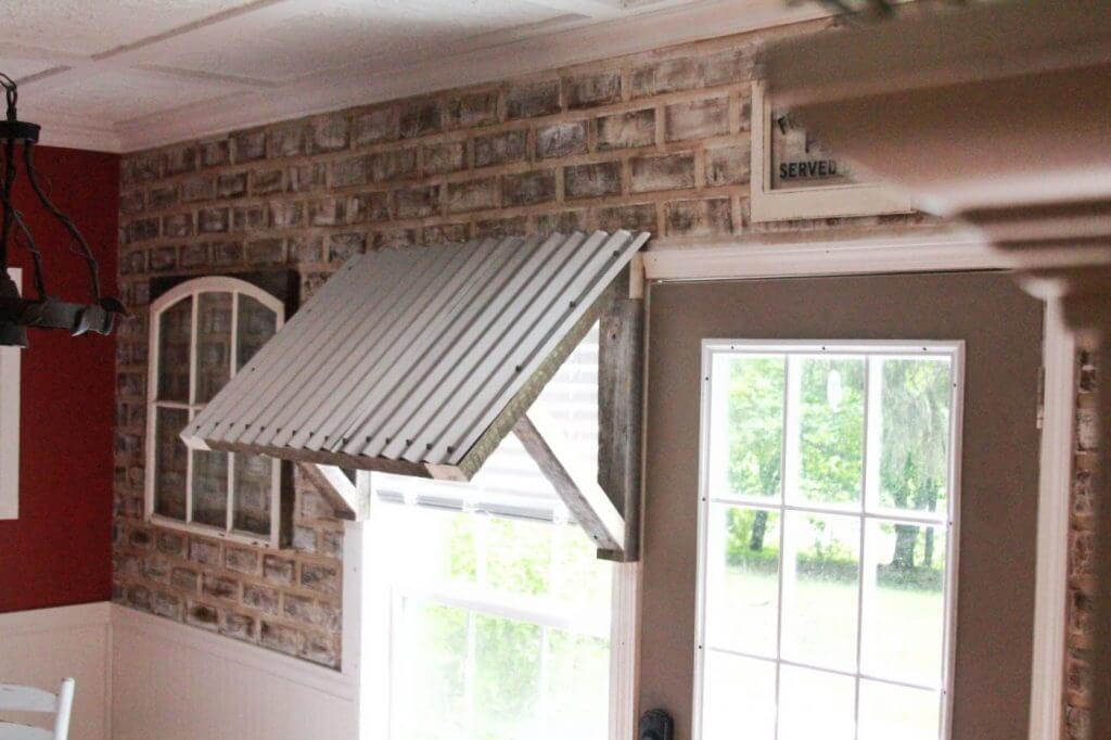 Farmhouse Window Frame Décor Ideas with Metal Awning