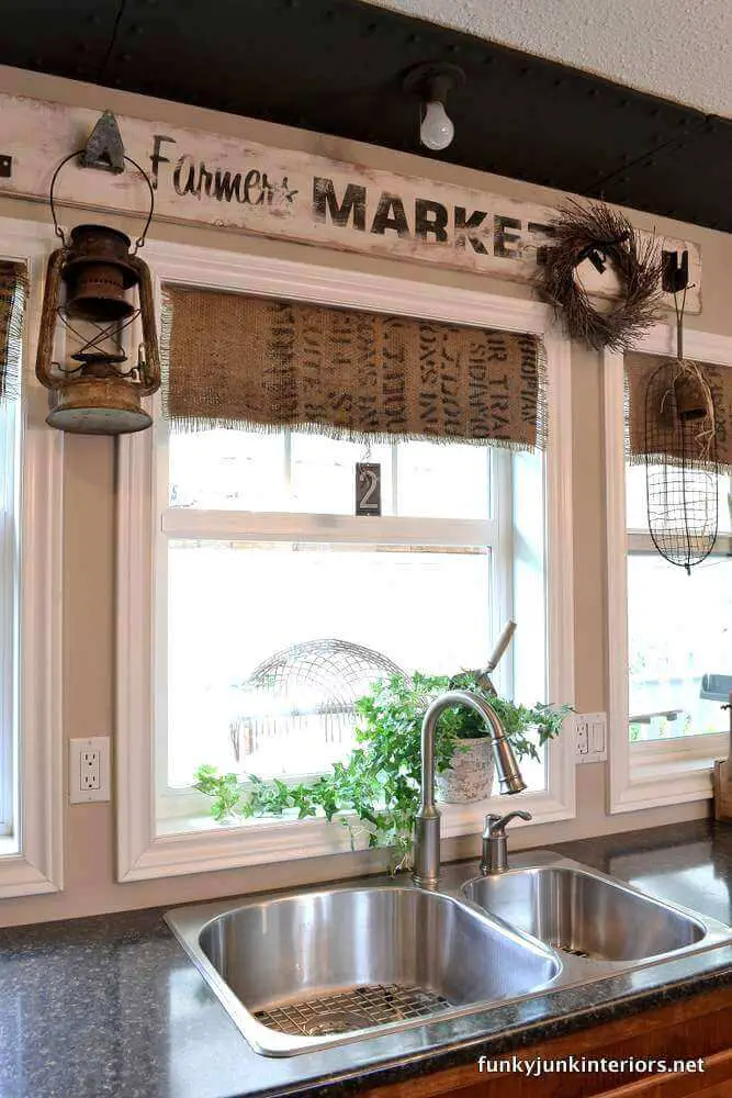 Farmhouse Window Treatments with Coffee Bean Sacks