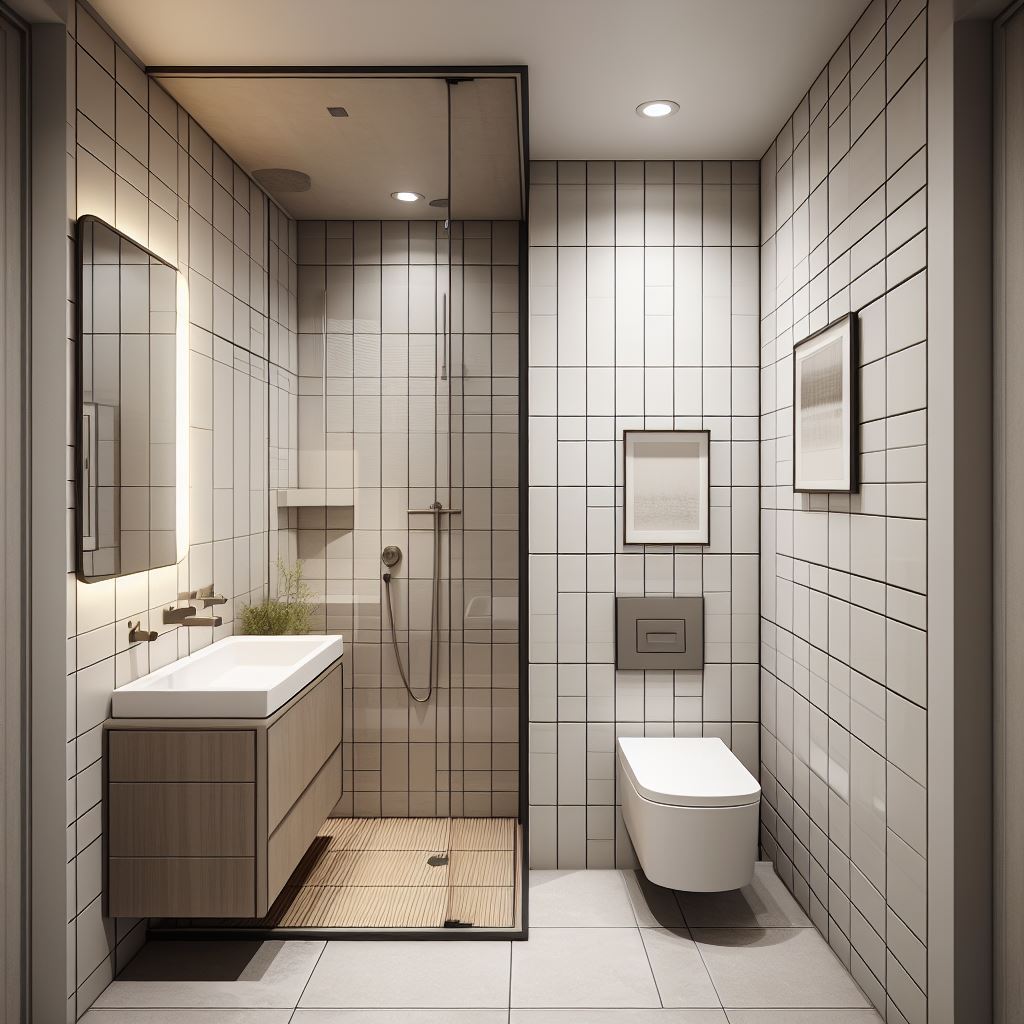 Narrow 50-square-foot bathroom floor plan
