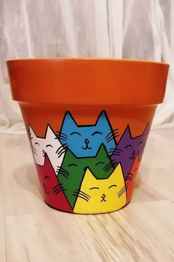 Colorful Kitties Painted Pot Idea