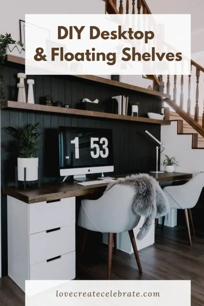 DIY wood desktop and floating shelves