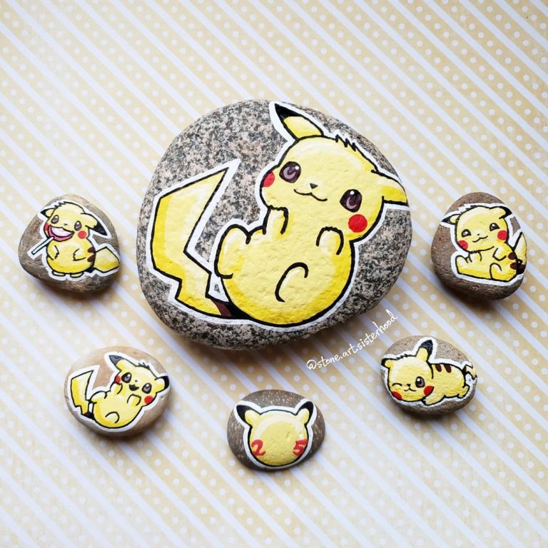 cute painted rocks - A Set of Pikachu Characters