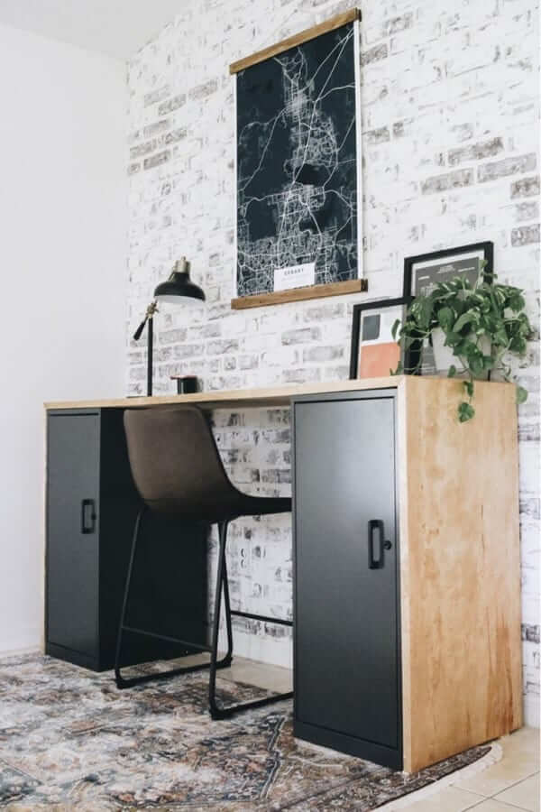 homemade desk with cabinets