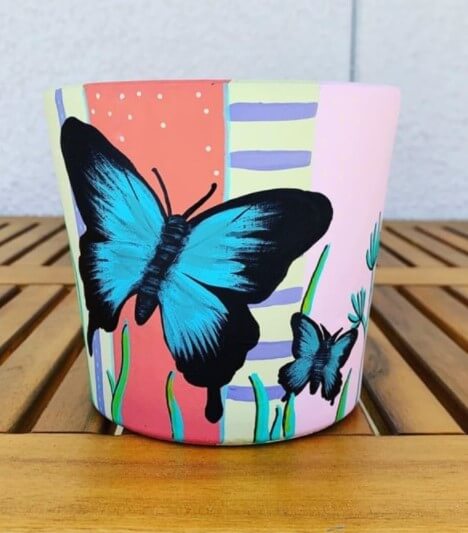 Butterflies Painted Plant Pot