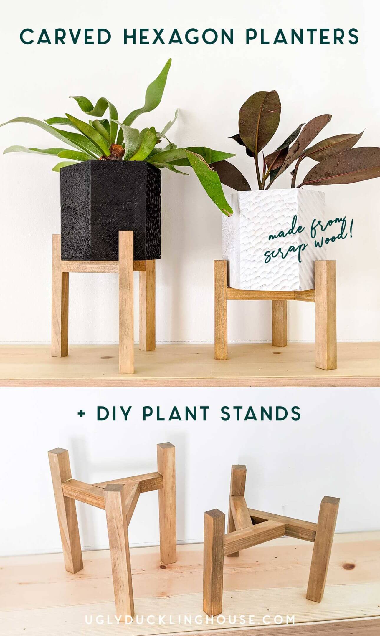 diy carved wood hexagon planters and triangular plant stands