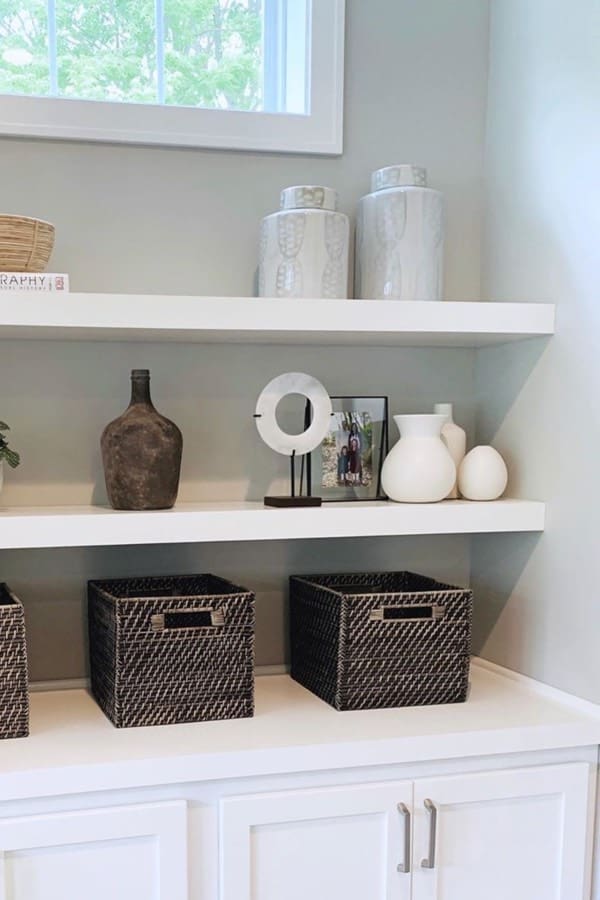 White Floating Shelves mud room floating shelfs