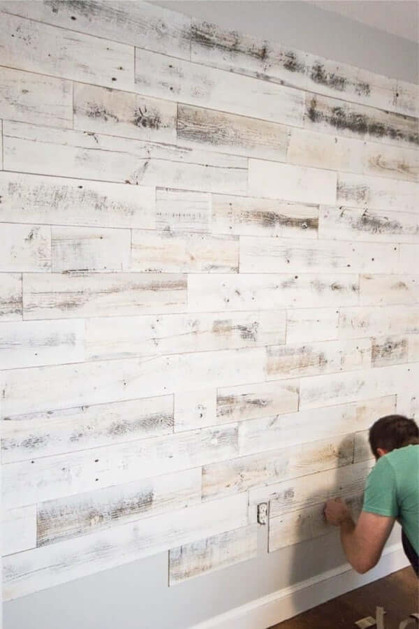 reclaimed white wood wall