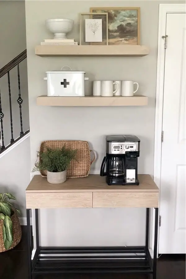 easy coffee bar with floating shelves