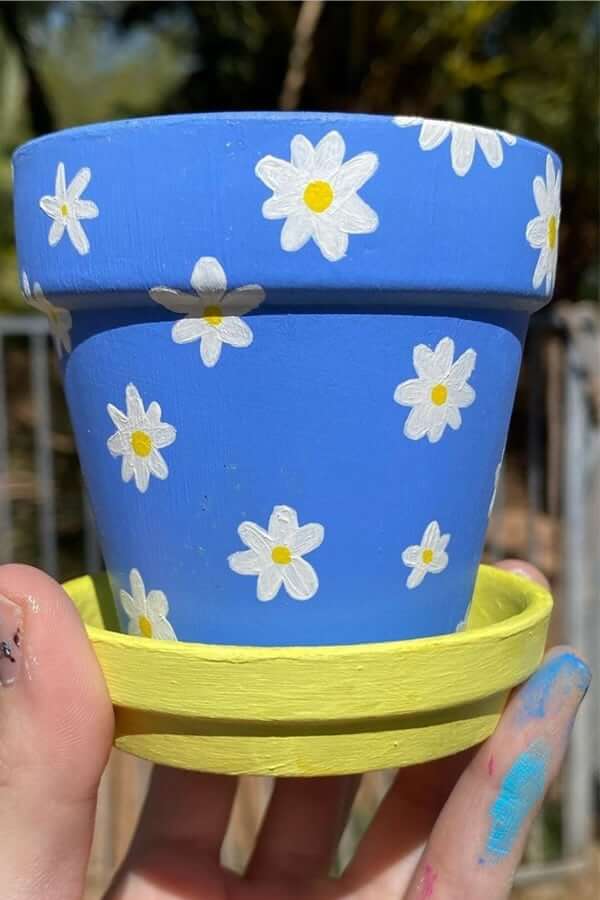 Daisy Themed Painted Clay Pot