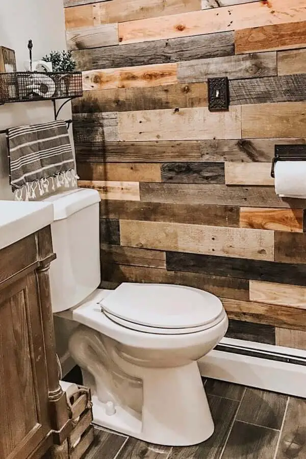 black wood bathroom wall